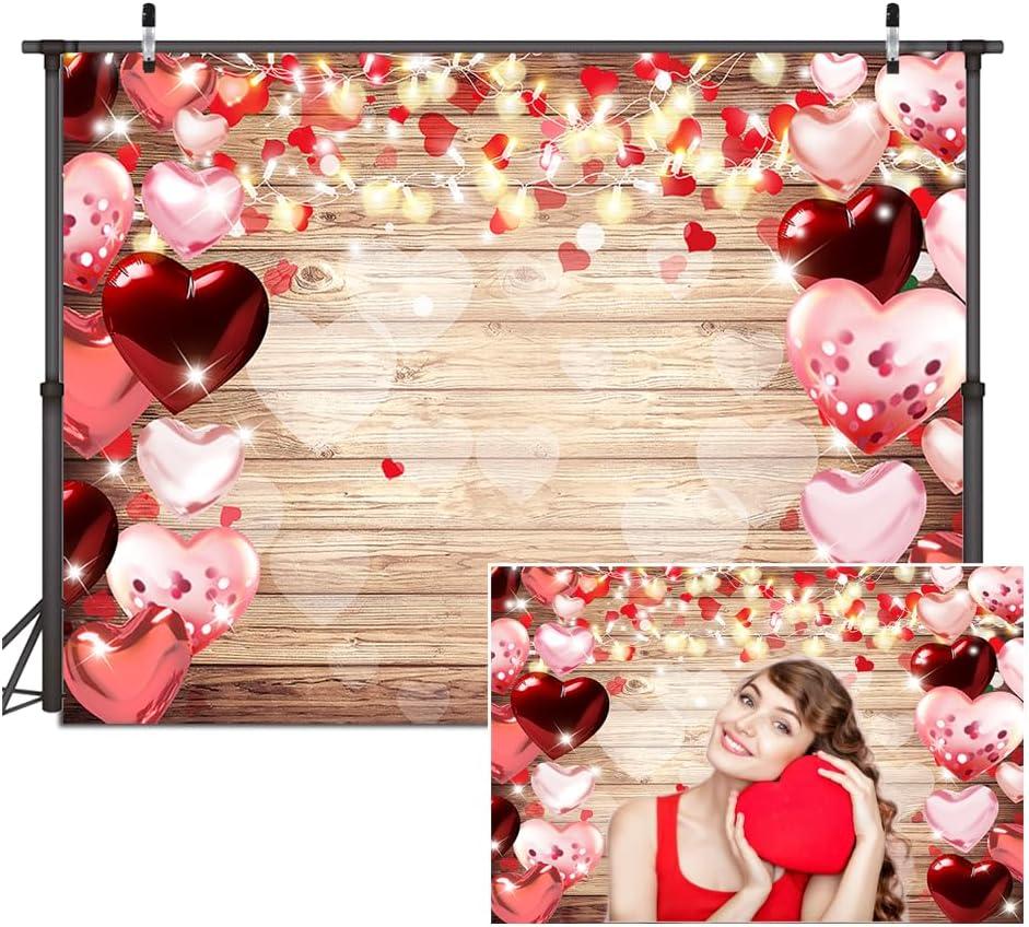 Dudaacvt 8x6ft Valentine's Day Backdrop Rustic Wood Lighting Red Love Heart Valentine's Day Photography Background Mother's Day Backdrop Bridal Shower Wedding Party Banner D686 (brown1)