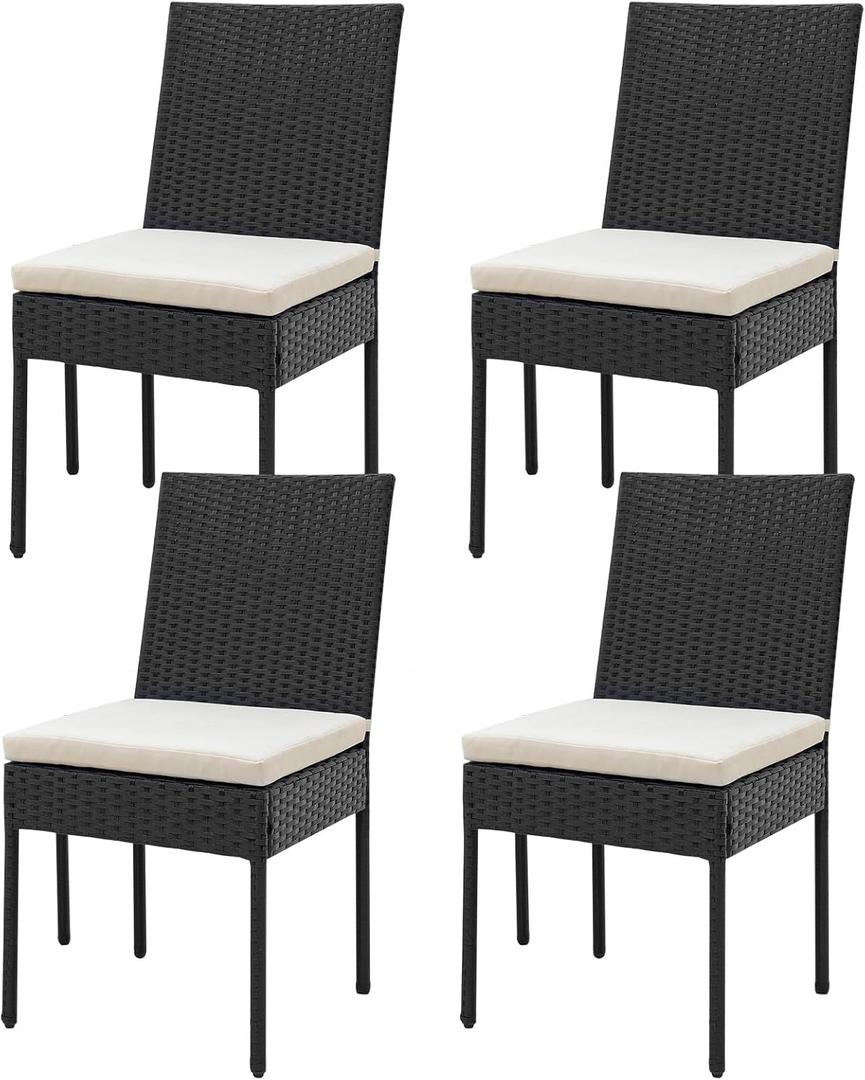 Tangkula Wicker Patio Dining Chairs Set of 4, Outdoor Rattan Cushioned Chairs with Metal Frame for Porch, Deck, Garden and Backyard, 400 LBS Capacity
