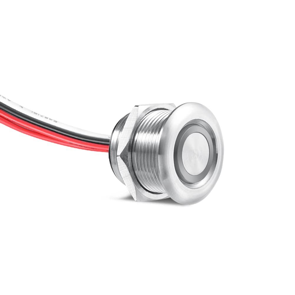 12V Light Dimmer, Max 6 Amps DC 12V 24V LED PWM Dimmer Switch, Stainless Steel Shell, 3/4" Mounting Hole, Blue Indicator, for LED Light Fixtures Halogen Strip Light Rope Light