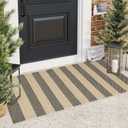 Striped Outdoor Front Door Mat 24"x51", Cotton Hand Woven Rug Indoor Doormat Washable Black and Tan Rug Runner, Foldable Front Door Rugs for Entryway/Farmhouse/Home Entrance