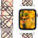 Designer Band Compatible with Apple Watch Band 38mm 40mm 41mm 42mm 44mm 45mm 46mm 49mm Men Women, Luxury Genuine Leather Replacement Wristbands Strap for iWatch 10 9 8 Apple Watch Series 7/6/5/4/3/2/1/SE