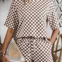 SHEWIN Women's Plaid 2 Piece Short Sets 2026 Lounge Beach Travel Vacation Outfits Matching Shorts Sweatsuit with Pockets (M)