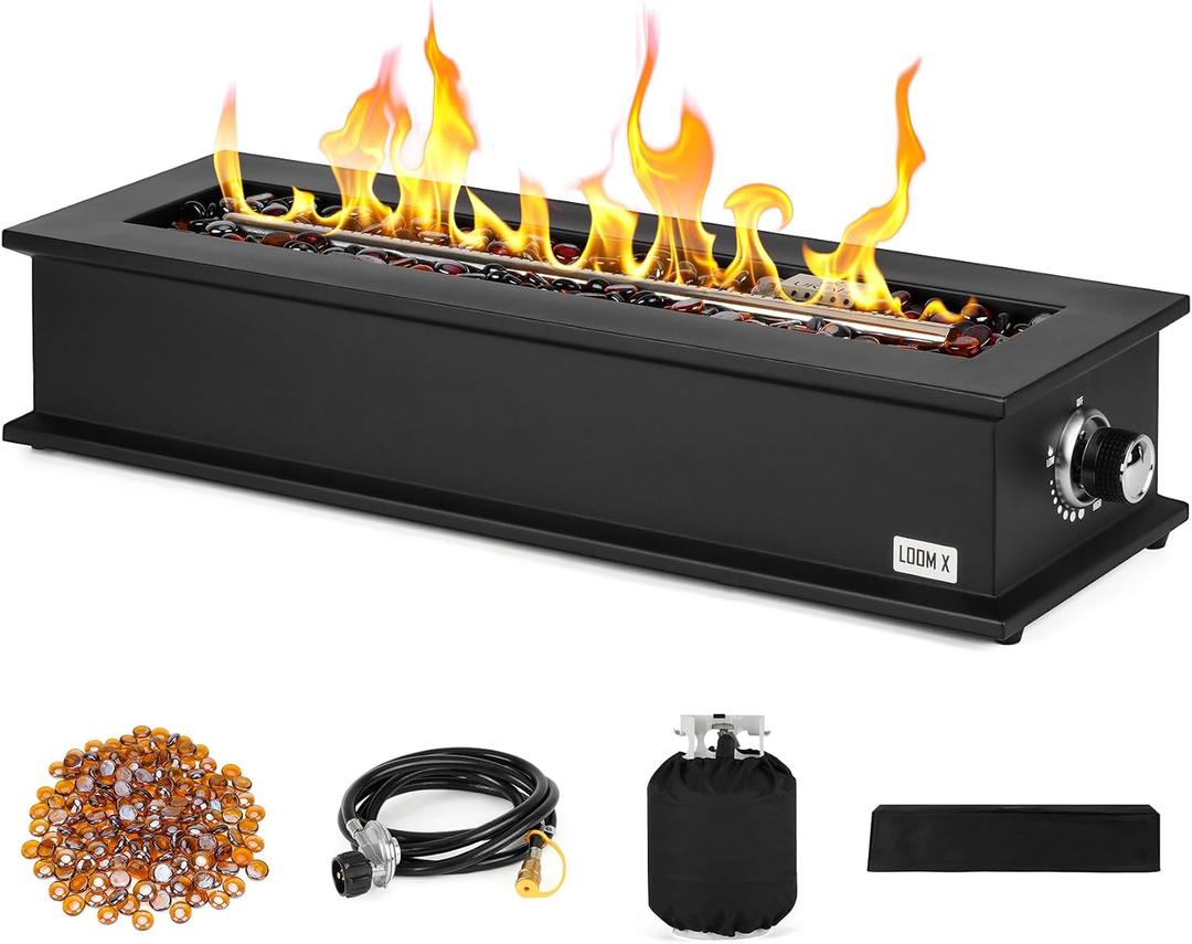 28" Propane Gas Fire Pit with 10FT Hose, 2 Covers & Glass Beads, FP063
