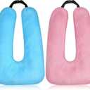 Barydat 2 Pcs Car Travel Pillow for the Back Seat 28 x 18 in Sleeping Reading Pillows for Distance Travel Car Cushion for Kids Adults Head and Body Support U Shaped Pad(Pink, Blue)