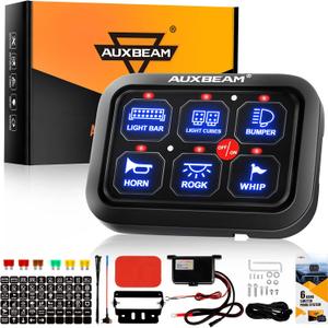 Auxbeam 6 Gang Switch Panel BC60, Universal Circuit Control Relay System Box with Automatic Dimmable On-Off LED Switch Pod Touch Switch Box for Car Pickup Truck UTV ATV Boat, Blue (Blue (No APP))