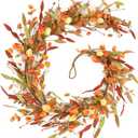 Fall Decor, Fall Garland, 6FT Autumn Eucalyptus Leaves Pumpkin Harvest Festival Thanksgiving Christmas Hanging Garlands for Home Wedding Mantle Indoor Window Wall Arch Background Decoration