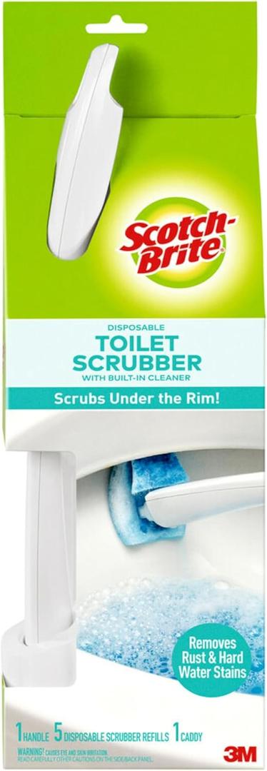 Scotch-Brite Disposable Toilet Scrubber Starter Kit, Disposable Refills with Built-In Bleach Alternative, Includes 1 Handle, Storage Caddy and 5 Refills (1 Count (Pack of 1))