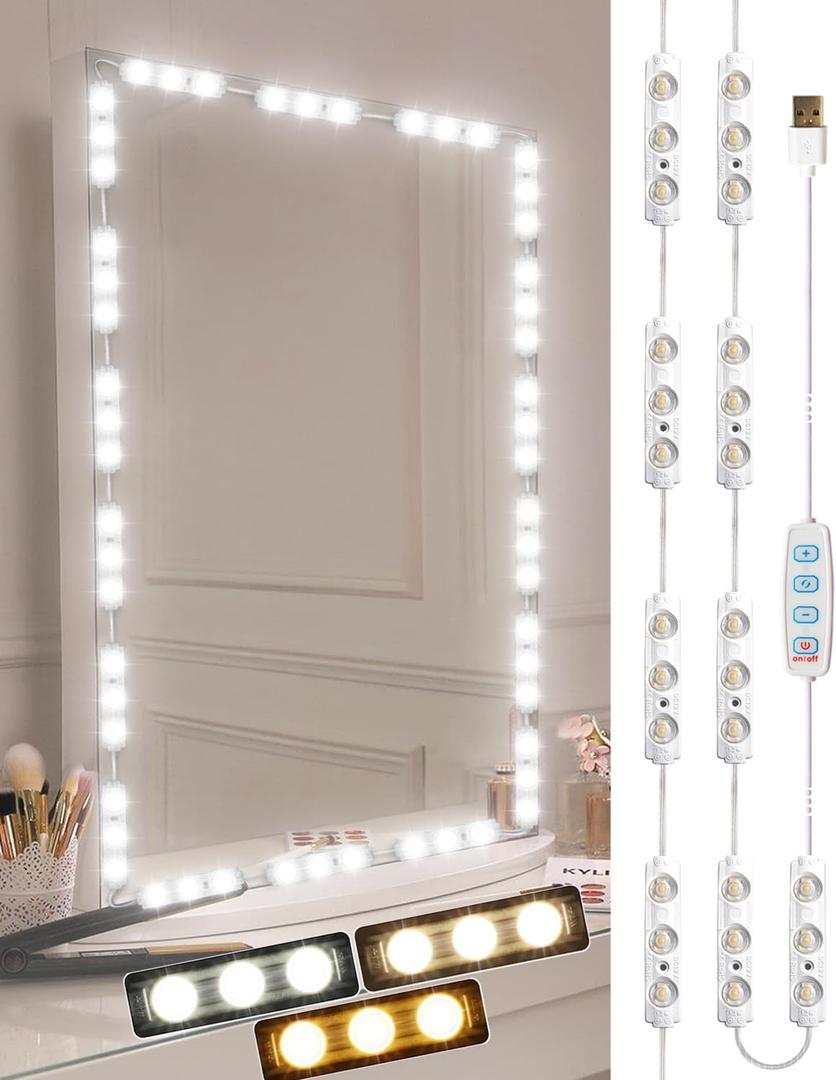 Vanity Lights for Mirror LED Makeup Light Strip with 3 Color Temperature Lighting Modes and Dimmable Stick on Vanity Bathroom Mirror,Ultra Bright (Mirror Not Included)