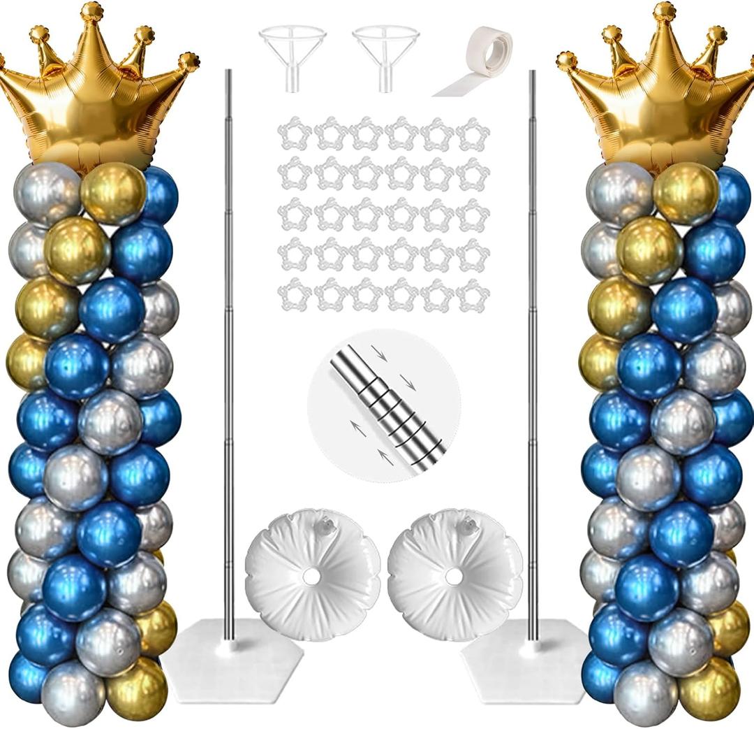 Balloon Column Stand Kit Sets of 2, 80 Inch Adjustable Balloon Stand Balloons Tower Pillar with Reusable Metal Telescopic Structure for Wedding, Birthday, Baby Shower, Graduation Party Decoration