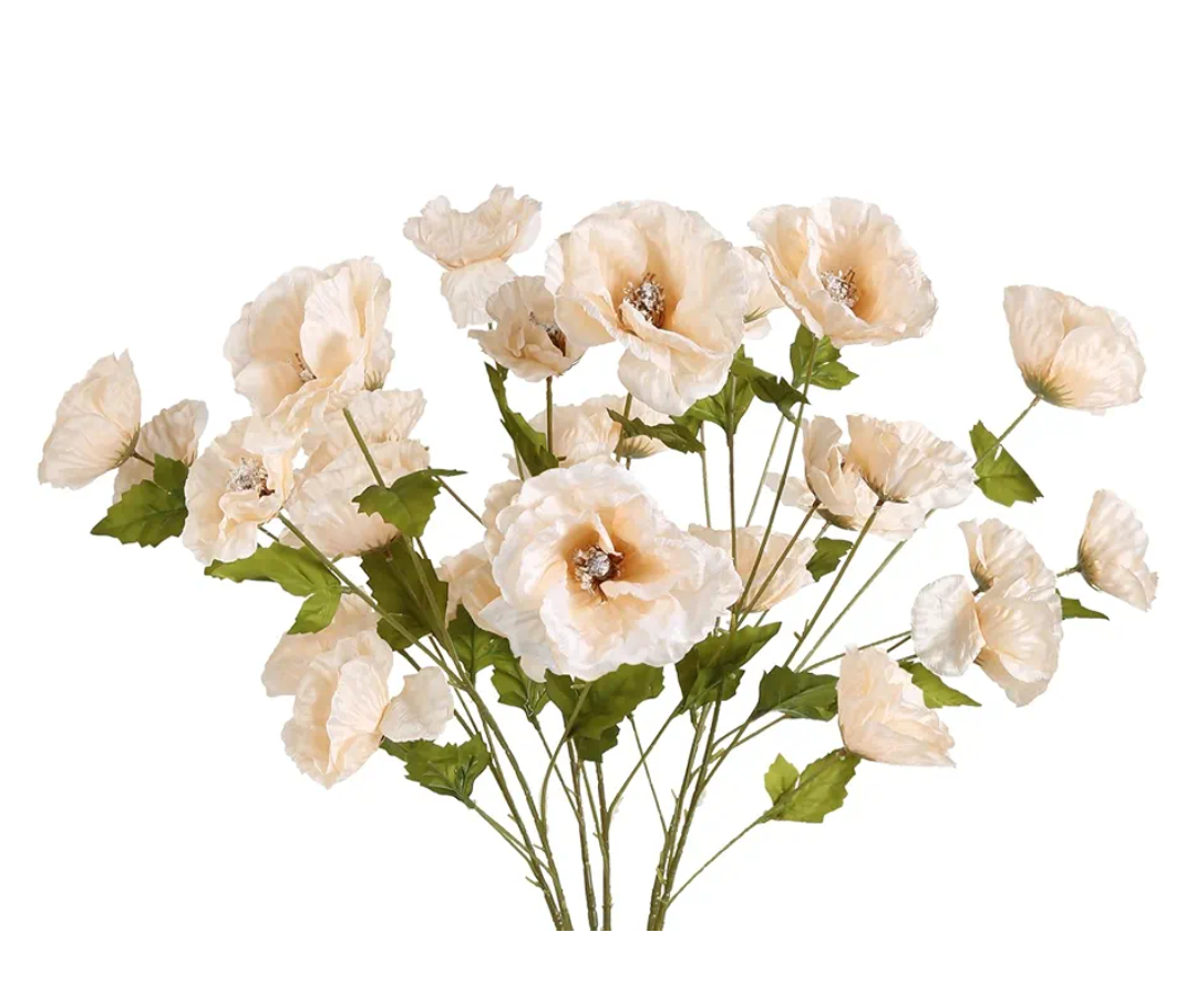 Poppy Artificial Flowers 30 Heads 6 PCS Silk Flowers 32 in Poppy Flowers Champagne Flowers for Wedding Home Party Table Centerpiece Arrangement Decoration (Champagne)