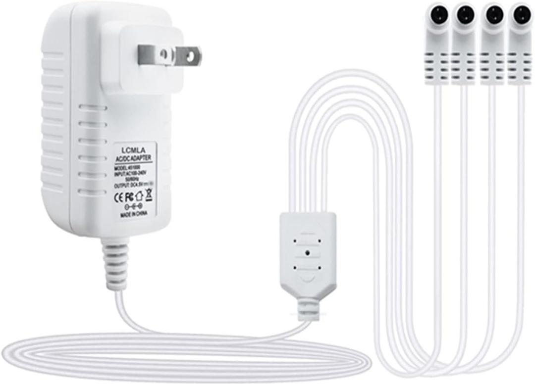 AC/DC 4.5V Power Adapter Compatible with Lemax Lighted Accessory 94563 94564 74707 74295 84428 94565 94566 94527 44241 64517 Christmas Micro Lighting Building Decoration (white 4 plugs)