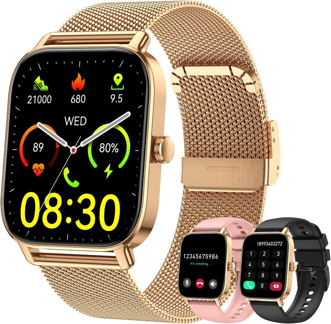 Smart Watch for Women Men Fitness: Make Answer Call Digital Mens Watches Waterproof Running Smartwatch for Android Phone iPhone Samsung Compatible Heart Rate Monitor SpO2 Pedometer Step Tracker (Gold)
