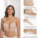 JOYSHAPER Plunge Bras for Women Backless Push Up Bras Low Cut Padded Bras Shaper Convertible with Clear Straps Dress Bra (M)