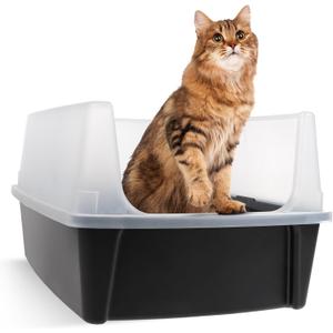 IRIS USA XX-Large Cat Litter Box, Open Top Extra Large Litter Box for Big Cats and Multi-Cat Households, High Sided Scatter Shield, Easy to Clean, 30" L x 20" W x 14" H, Black