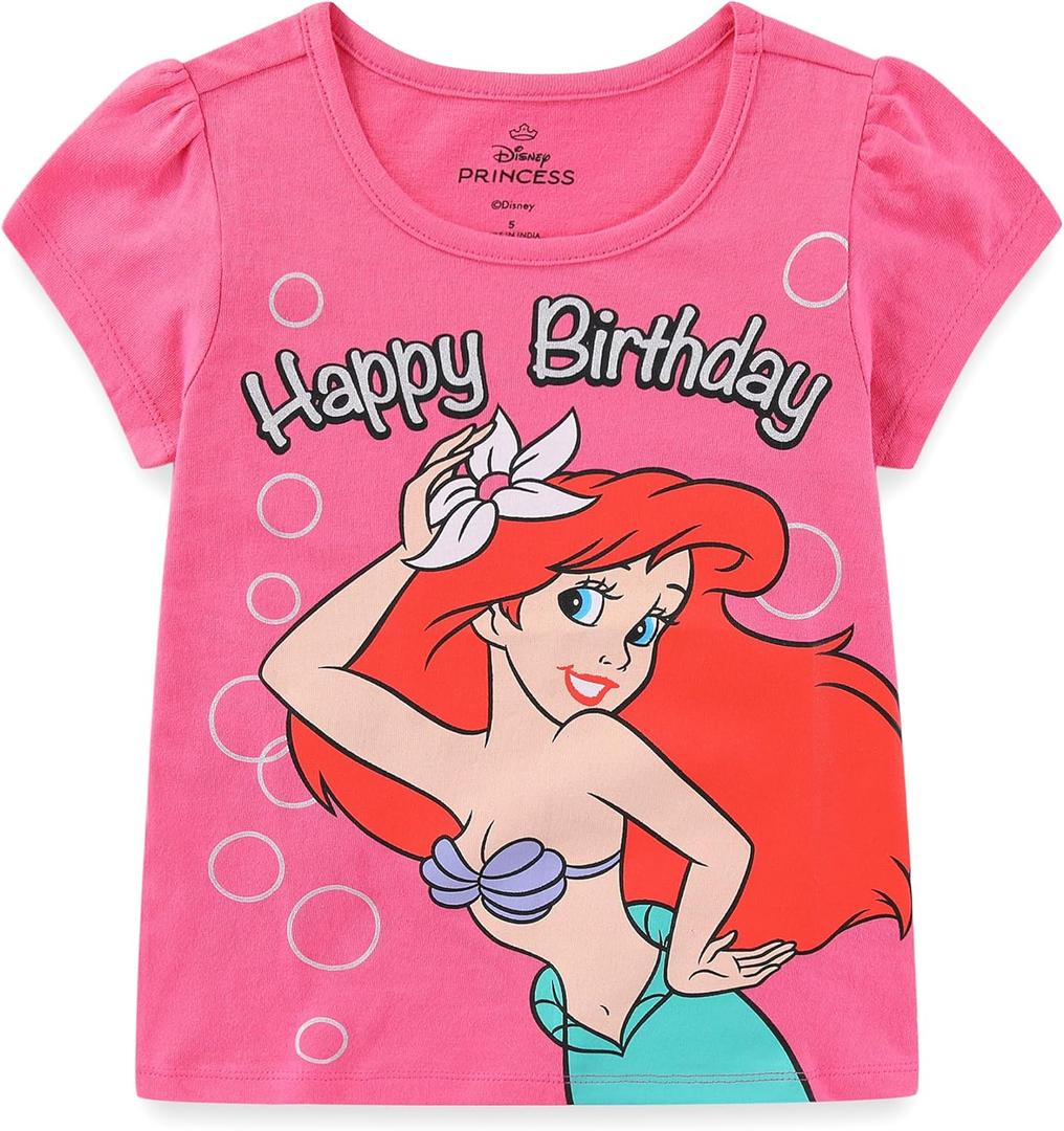 Disney Princess Lilo & Stitch Snow White Moana Minnie Mouse Birthday Girls Short Sleeve T-Shirt for Toddler and Big Kids (Pink)