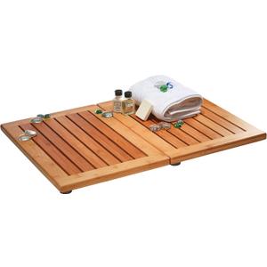 Bamboo Bath Mat - Foldable Wood Shower Mat, Non-Slip Bathroom Mat for Spa, Sauna, Pool, Indoor and Outdoor Use, Easy Storage, 24" x 18"