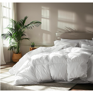 Serta Goose Feather Down Fiber Comforter Queen Size - 100% Cotton Cover Duvet Insert - Hotel Luxury Hypoallergenic Bedding Comforter All Season Medium Warmth 90 x 90 Inch White