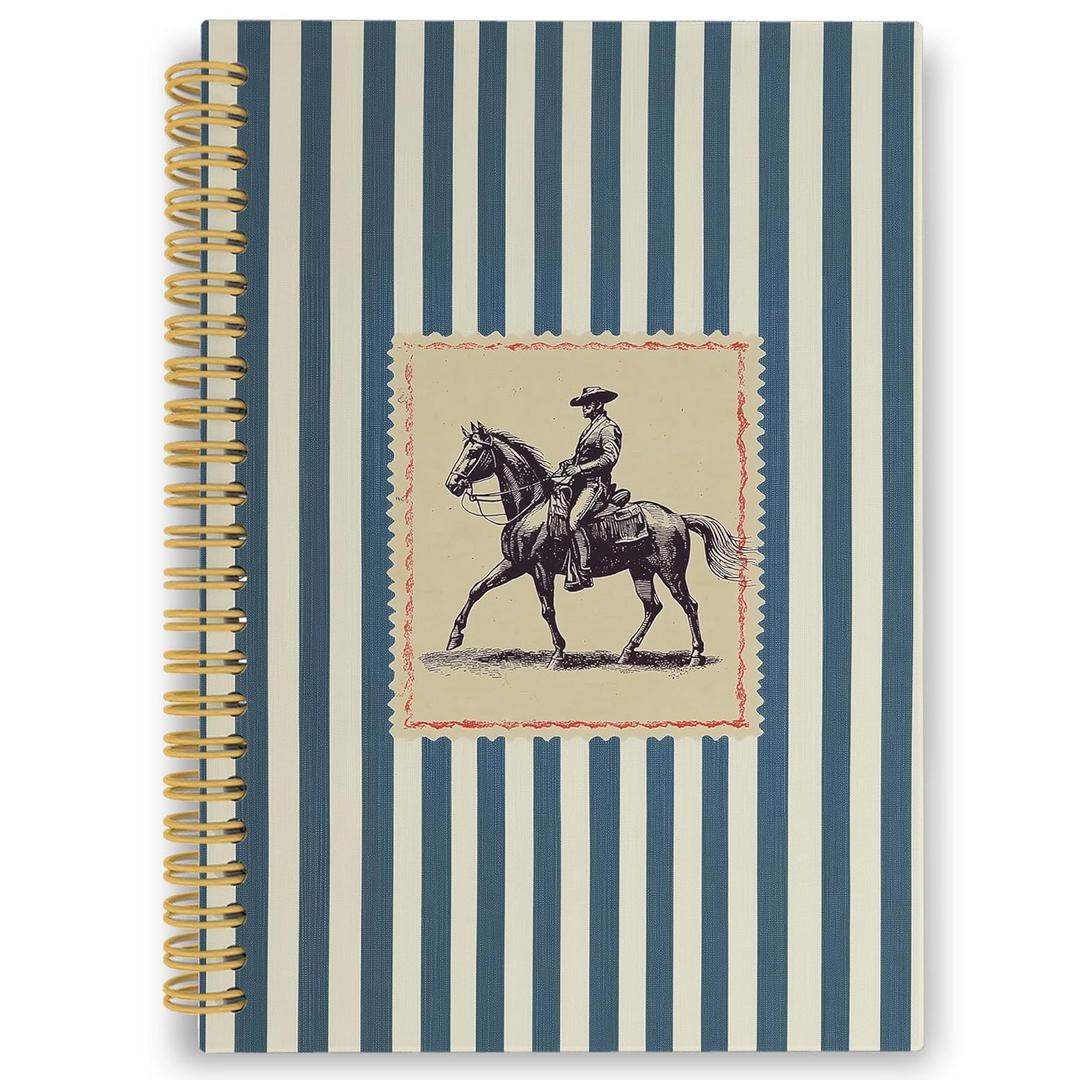 XPH Western Cowboy Spiral Notebook, Retro Wild West Journaling Notebooks for Note Taking, Rodeo Cowboy Blue Striped Hardcover Journal for Writing 160 Pages 5.5 x 8.3 Inch, Western Gifts for Men