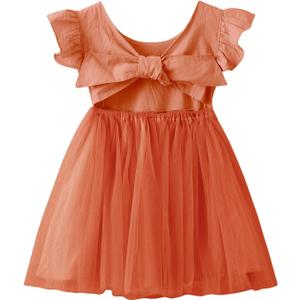 Dutebare Toddler Girls Tulle Tutu Dress Linen Ruffle Tie Back Sleeveless Kids Princess Party Dresses (3T, Orange)