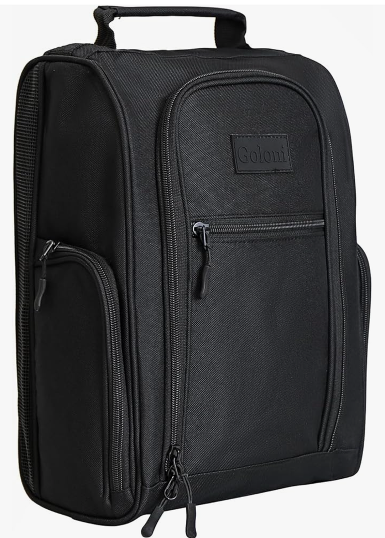 Golf Shoe Bag for Men & Women, Padded Travel Shoe Bag with Side Accessory Pockets,Sport Shoe Carrier for Golf Shoes,Socks,Tees & Balls, Durable & Lightweight Design(Black)