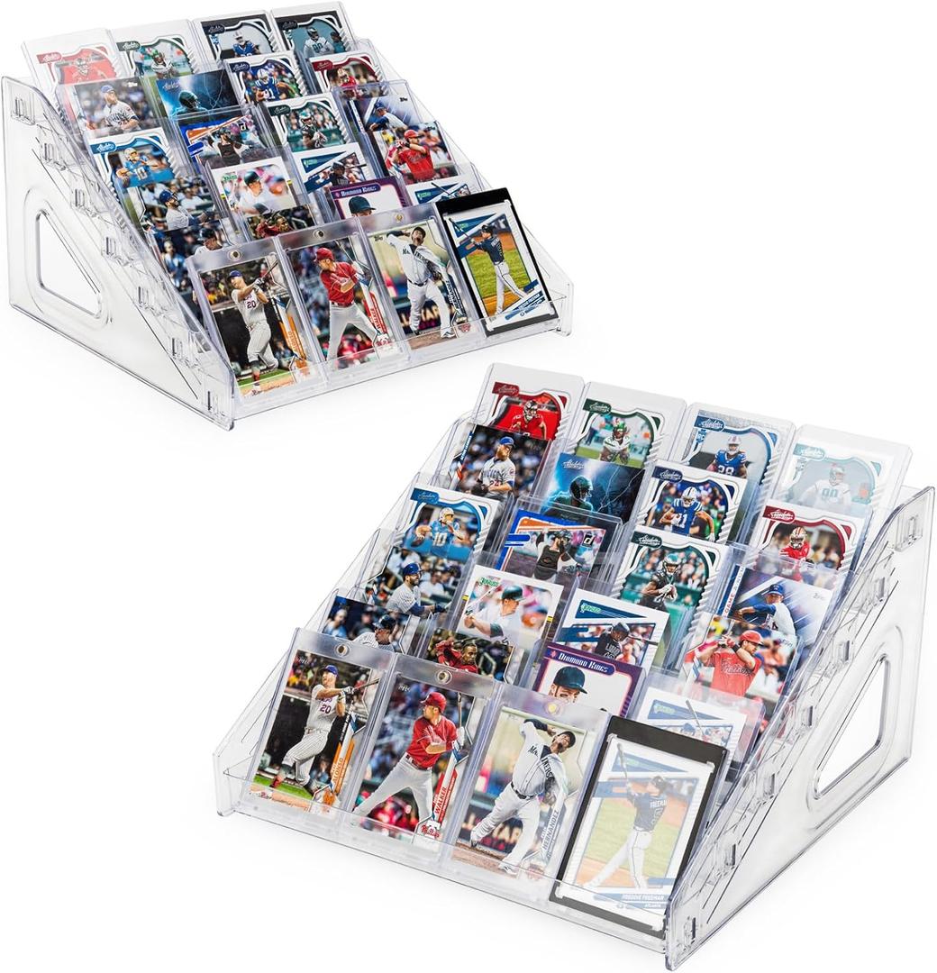 2 Pack 7-Tier Acrylic Card Display Stand - Trading Card Display Stand for PSA/Sports Cards, Versatile Greeting Card Holder, Portable Display Rack for Collectibles and Graded Cards on Tabletop