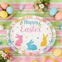 2 x 50 Count Oval Easter Paper Dinner Dessert Plates Heavy Duty Easter Dinnerware Sets with Bunny for Easter Spring Holiday Party Supplies