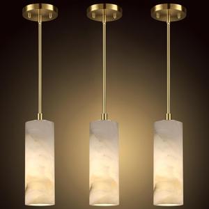 1 Light Modern Industrial Farmhouse Hanging Kitchen Island Pendant Ceiling Light Fixture,Cylinder Natural Alabaster Marble Gold Finish Over Sink Restaurant bar Corridor