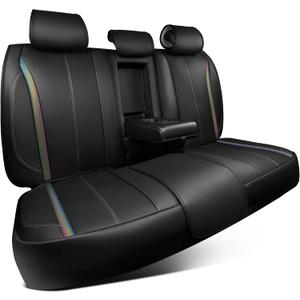CAR PASS Back Seat Covers, Nappa Leather Rear Seat Bench Cushion Waterproof Breathable Back Row Protector Universal Fit for Car Sedan SUV Pickup Truck, Back Rear Black Chameleon Iridescent Reflective, Size: Rear Seats