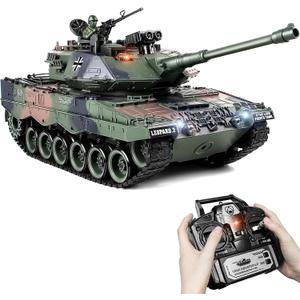 Supdex 1:18 RC Tank, 2.4Ghz German Leopard II Remote Control Tank Model Toys, Battle Army Tank 15 Channel with Smoke Light and Sound, Military Toy for Adults and Kids That Shoots BBS, 40 cm x 23 cm x 30 cm
