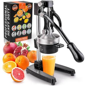 Zulay Kitchen Cast Iron Juicer - Easy-to-Clean Heavy-Duty Manual Juicer, Professional Citrus Juicer - Stainless Steel Lemon Squeezer - Manual Citrus Press & Orange Squeezer - Orange Juicer (Black)
