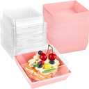 Kucoele 50 Pack Small Charcuterie Boxes with Clear Lids, To Go Paper Dessert Boxes Bakery Boxes, 5 Inches Disposable Food Containers for Cookies, Cupcakes, Slice Cakes, Strawberries (Pink)