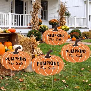 4 Pcs Fall Pumpkin Plastic Yard Sign, 15.7 x 13 in Garden Stakes