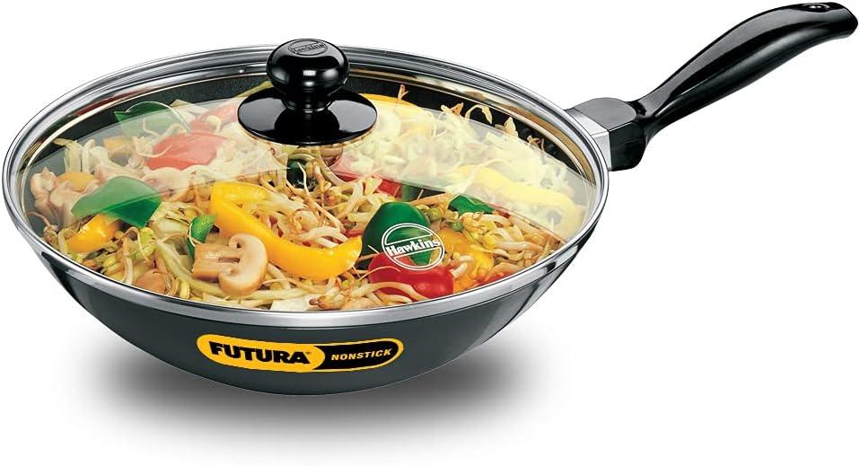 Hawkins Futura Nonstick Stir-Fry Pan 2 L, 26 Cm, 3.25 Mm With Glass Lid, Black