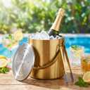 Gold Ice Bucket with Lid, Handle and Tong Insulated Stainless Steel Champagne Bucket 3L Wine Bucket for Party Bar Cart Accessories Large Double Wall Bucket Keep Frozen