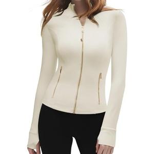 SUUKSESS Women Golden Full Zip Up Workout Cropped Jackets Lightweight Athletic Yoga Tops, Large