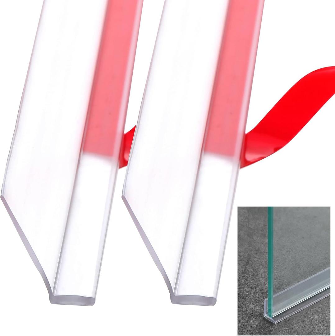Nuanchu 2 Pcs Clear Vinyl Angled L-Type Seal Strip with Pre-Applied Self Adhesive Backing Bathroom Threshold Water Strip Shower Door Seal Strip for Gap Less Than 11/16-73 Long Frameless Shower Door