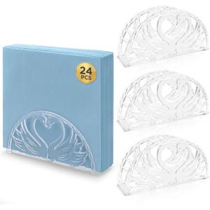5.75 Inch Clear Plastic Napkin Holder - 24 Pieces (Swans Design)