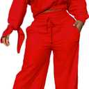 sexycherry Casual 2 Piece Outfits for Women Long Sleeve Sweatsuit Jogging Straight Long Pants Sets with Pockets (XX-Large, Red)