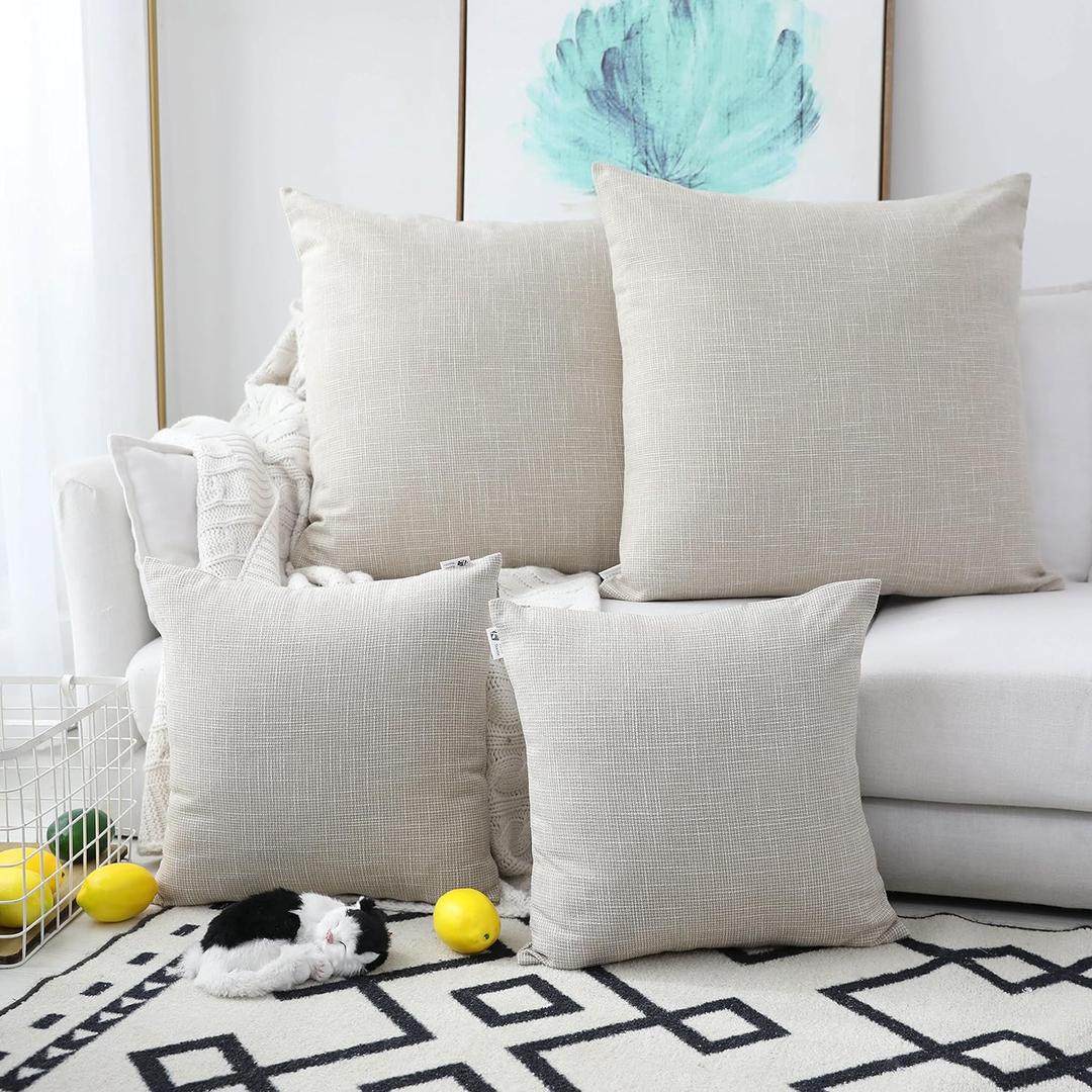 Kevin Textile Throw Pillow Covers Textural Faux Linen Decor Farmhouse Neutral Cushion Cases for Living Room/Floor, 26x26 inches(Two Pack, Light Beige)