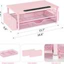 AUPSEN Pink Desk Organizers and Accessories, 2-Tier Wood Computer Monitor Stand with Drawer, Pen Storage & Phone Holder, Office Desk Accessories, Workspace Desktop Organization for Office Supplies
