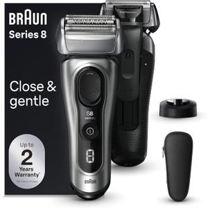 Braun Series 8 Electric Razor for Men, with 4+1 Shaving Elements & Precision Long Hair Trimmer, Close & Gentle Even on Dense Beards, Wet & Dry Electric Razor with 60min Runtime, 8517s Galvano Silver 