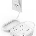 Flat Extension Cord 10 FT, TESSAN Surge Protector Power Strip 10 Feet with 4 Outlets 3 USB Wall Charger (1 USB C), Surge Protection, Ultra Thin Long Power Cord Mountable for Indoor Essentials, White