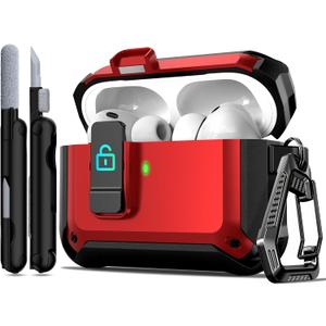 R-fun for AirPods Pro 3 Case (2025) Cover with Cleaning Kit, Military-Grade Heavy-Duty Drop-Resistant with Auto Pop-Up Lid for AirPods Pro 3rd Generation 2025 USB-C Charging Case, Red
