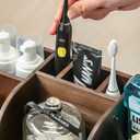 Bathroom Organizers on Counter,Wooden & Metal 7-Slot Solid One-Piece Bathroom Organizer with Drainage,Large Size Toothbrush Holders for Bathrooms, Vanity Storage