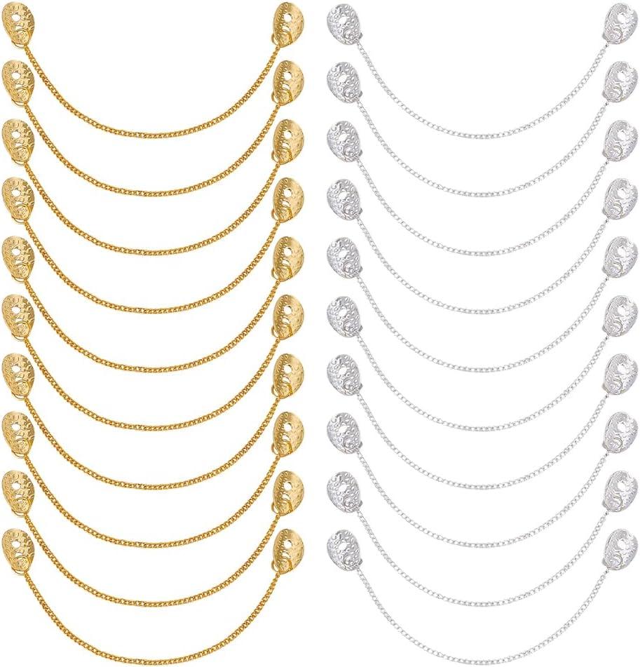 NBEADS 20 Pcs 2 Colors Coat Hanging Chains, 5.2inch Metal Loops Hanging Chains, Golden and Silver Tone Sew On Metal Loops for Clothes Decorative Accessories