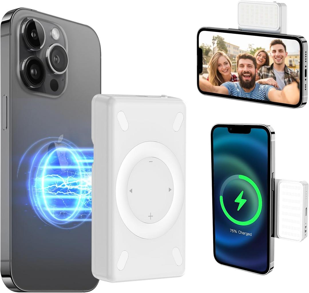 Magnetic Selfie Light, 92 LED Selfie Light with 12 Lighting Mode,10W Magnetic Wireless Charging for iPhone 16/15/14/13/12 Series