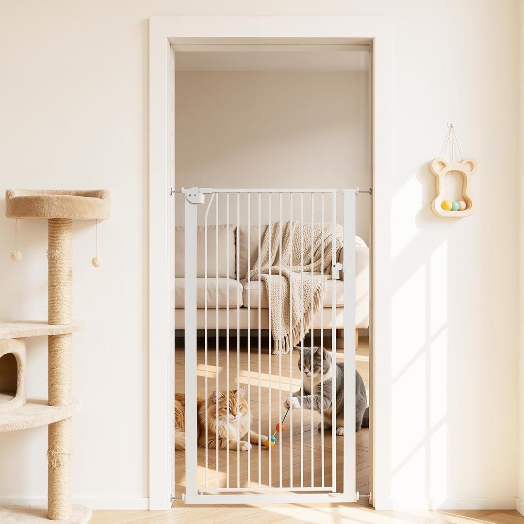 VEVOR Extra Tall Pet Gate for Cats, 29-41 in Adjustable Width, 56 in High Dog Gate, with Pressure Mount Kit and Wall Mount Kit, 1.3 in Narrow Bar Spacing, for Stairs, Doorways, and House, White