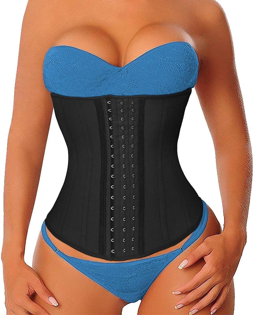 YIANNA Latex Long Torso Waist Trainer for Women Tummy Control Underbust Waist Cincher Corset Sport Girdle Body Shaper (Large, Black 17 Steel Boned)