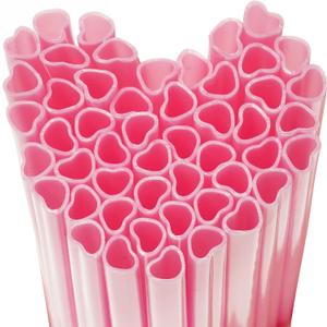 120 Pcs Heart Shaped Pink Straws Disposable Plastic Straws Cute Drinking straws for Valentine's Day Coffee Bar Birthday Bridal Party Supplies (120, Pink)