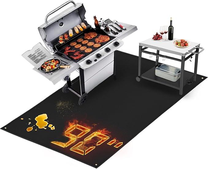 TOHONFOO Large Grill Mats for Outdoor Grill Deck Protector 90 x 48 x 0.04in | 2000℉ Fireproof & waterproof bbq mat protect the deck, patio, pavers, fits gas/charcoal grills, accessories for Blackstone